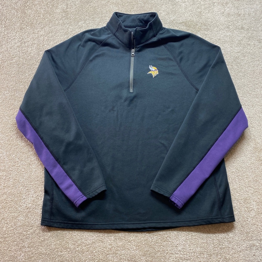 OTS Minnesota Vikings Sweater Mens Large Black‎ Quarter Zip Pullover